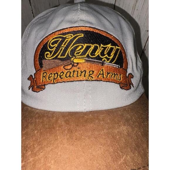 Henry Repeating Arms Est. 1862 Gray Hat Cap Leather Bill Adjustable Strapback US - Picture 2 of 9